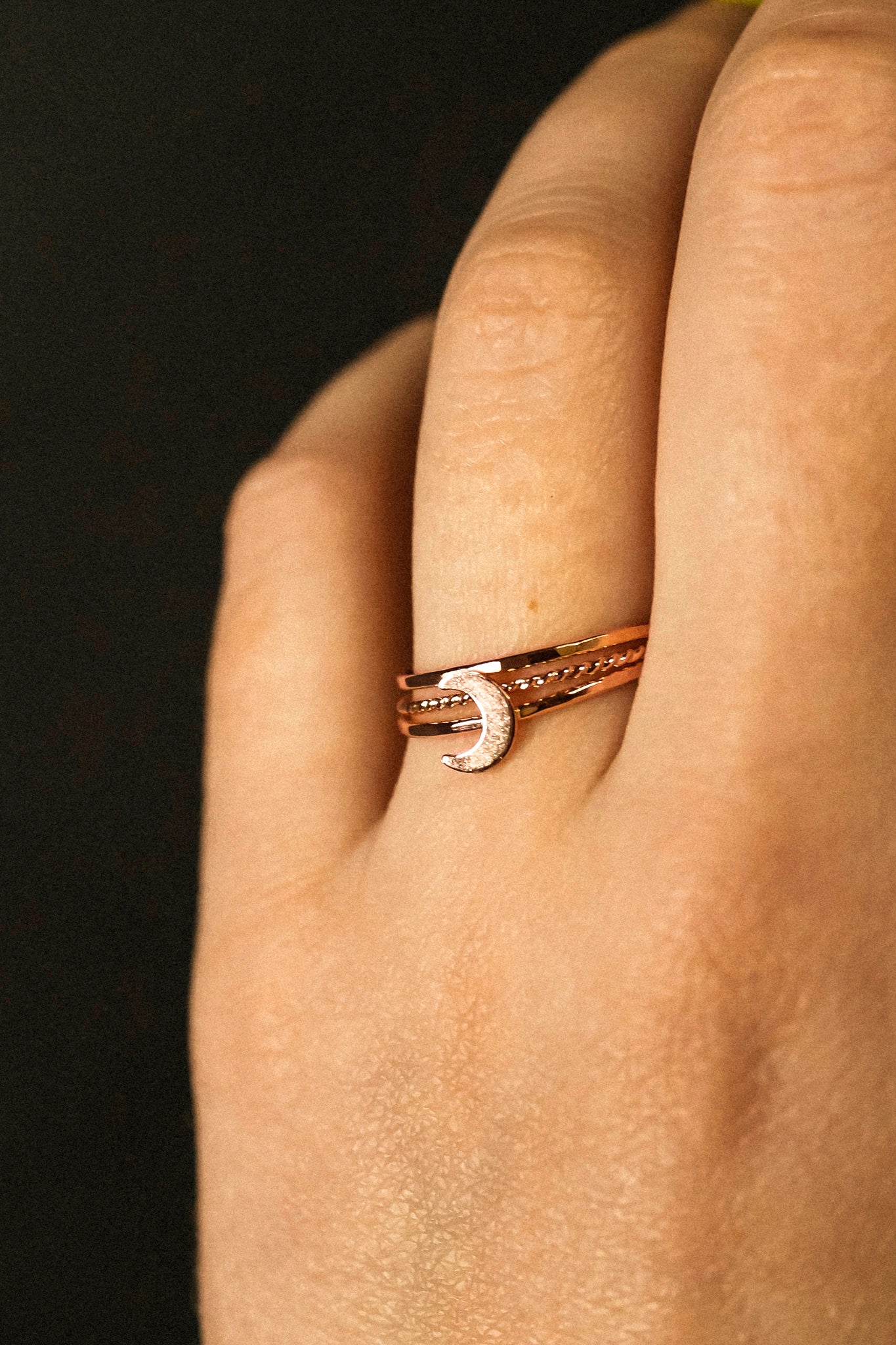 Moon Set of 3 Stacking Rings, 14K Rose Gold Fill