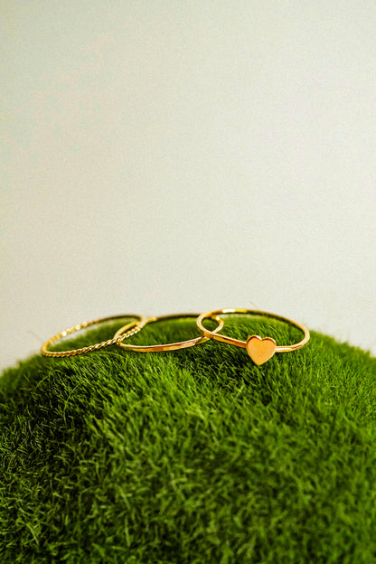 Heart Set of 3 Stacking Rings, 14K Gold Fill