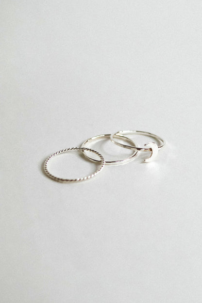 Moon Set of 3 Stacking Rings, Sterling Silver