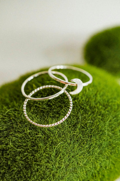 Moon Set of 3 Stacking Rings, Sterling Silver