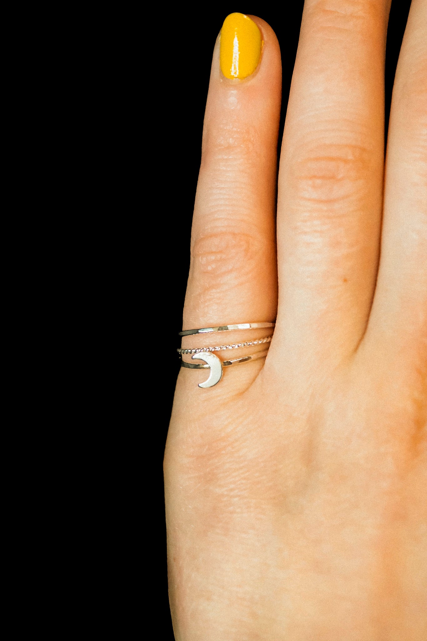 Moon Set of 3 Stacking Rings, Sterling Silver
