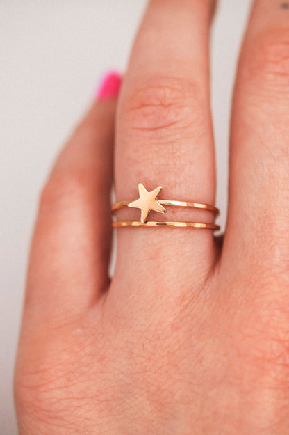 Star Set of 2 Stacking Rings, 14K Rose Gold Fill