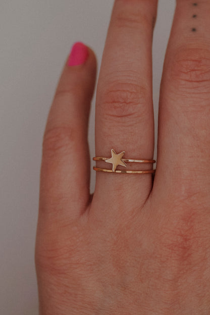 Star Set of 2 Stacking Rings, 14K Rose Gold Fill