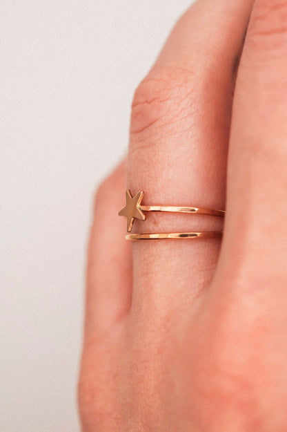 Star Set of 2 Stacking Rings, 14K Rose Gold Fill