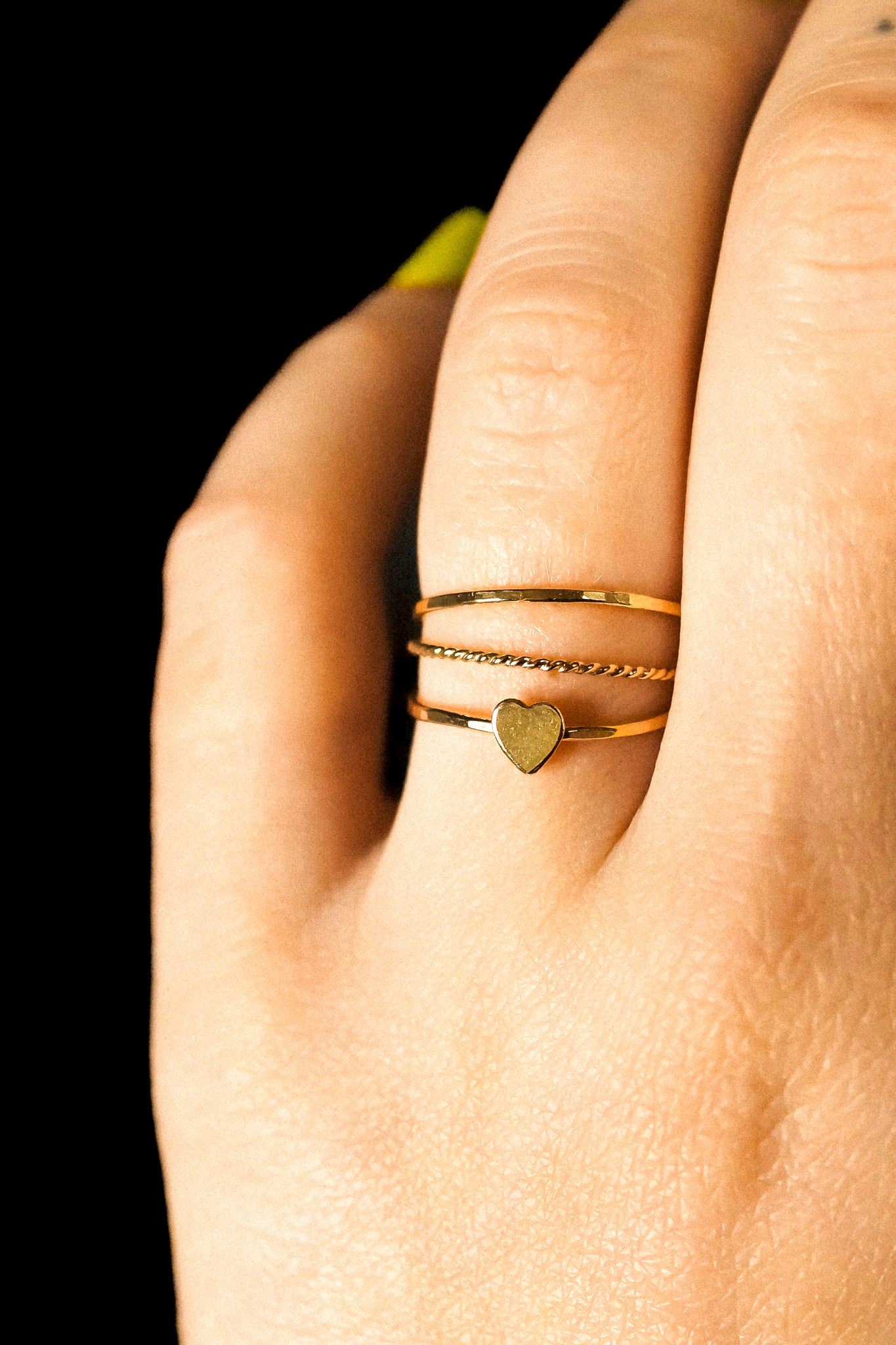 Heart Set of 3 Stacking Rings, 14K Gold Fill