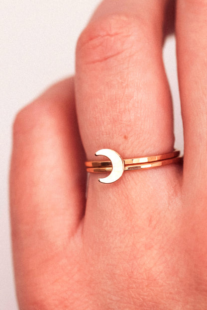Moon Set of 2 Stacking Rings, 14K Rose Gold Fill