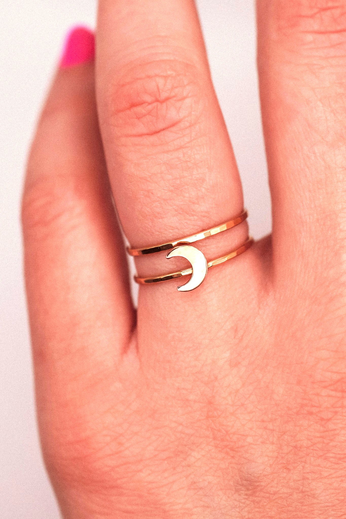 Moon Set of 2 Stacking Rings, 14K Rose Gold Fill