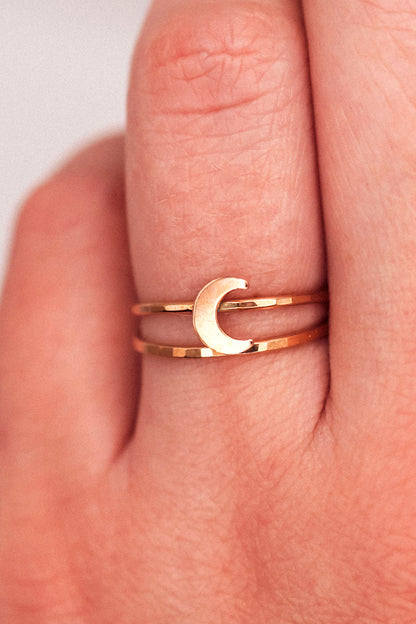 Moon Set of 2 Stacking Rings, 14K Rose Gold Fill