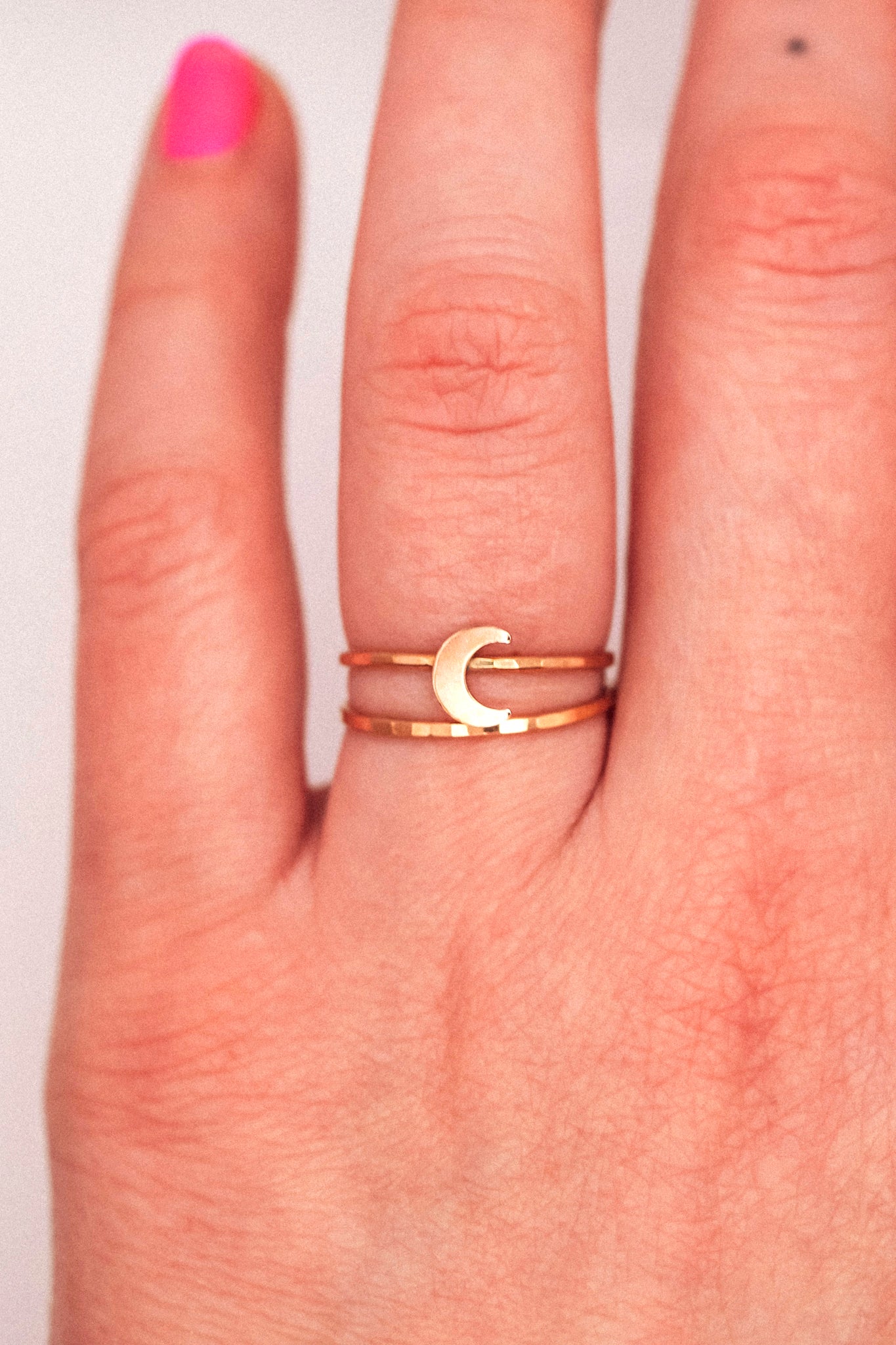 Moon Set of 2 Stacking Rings, 14K Rose Gold Fill