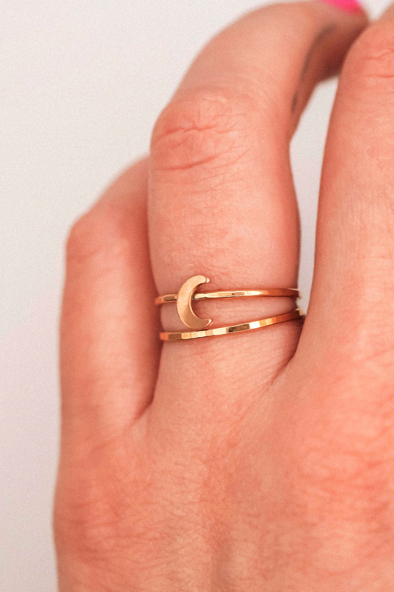 Moon Set of 2 Stacking Rings, 14K Rose Gold Fill
