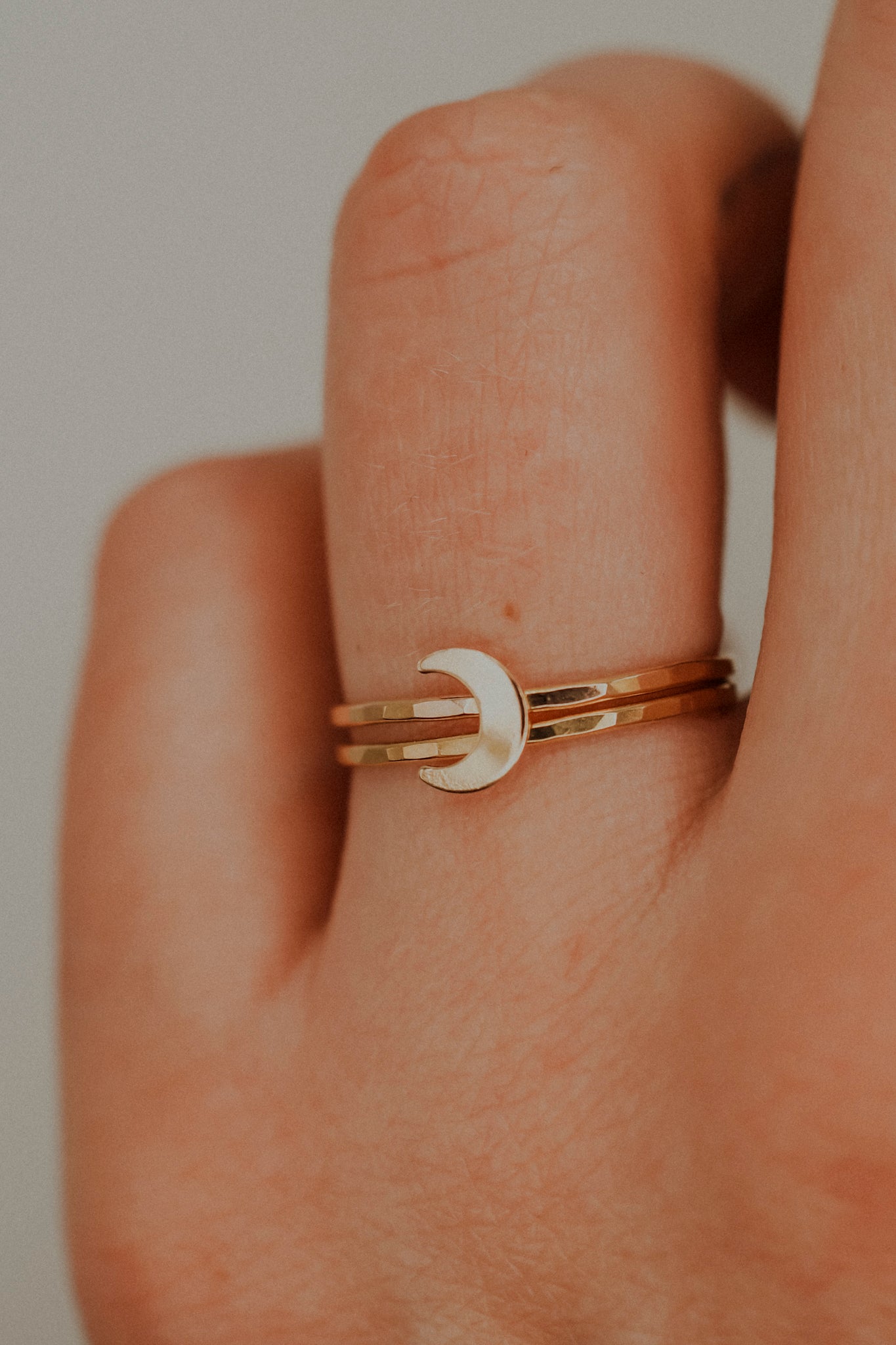 Moon Set of 2 Stacking Rings, 14K Gold Fill