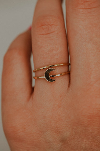 Moon Set of 2 Stacking Rings, 14K Gold Fill