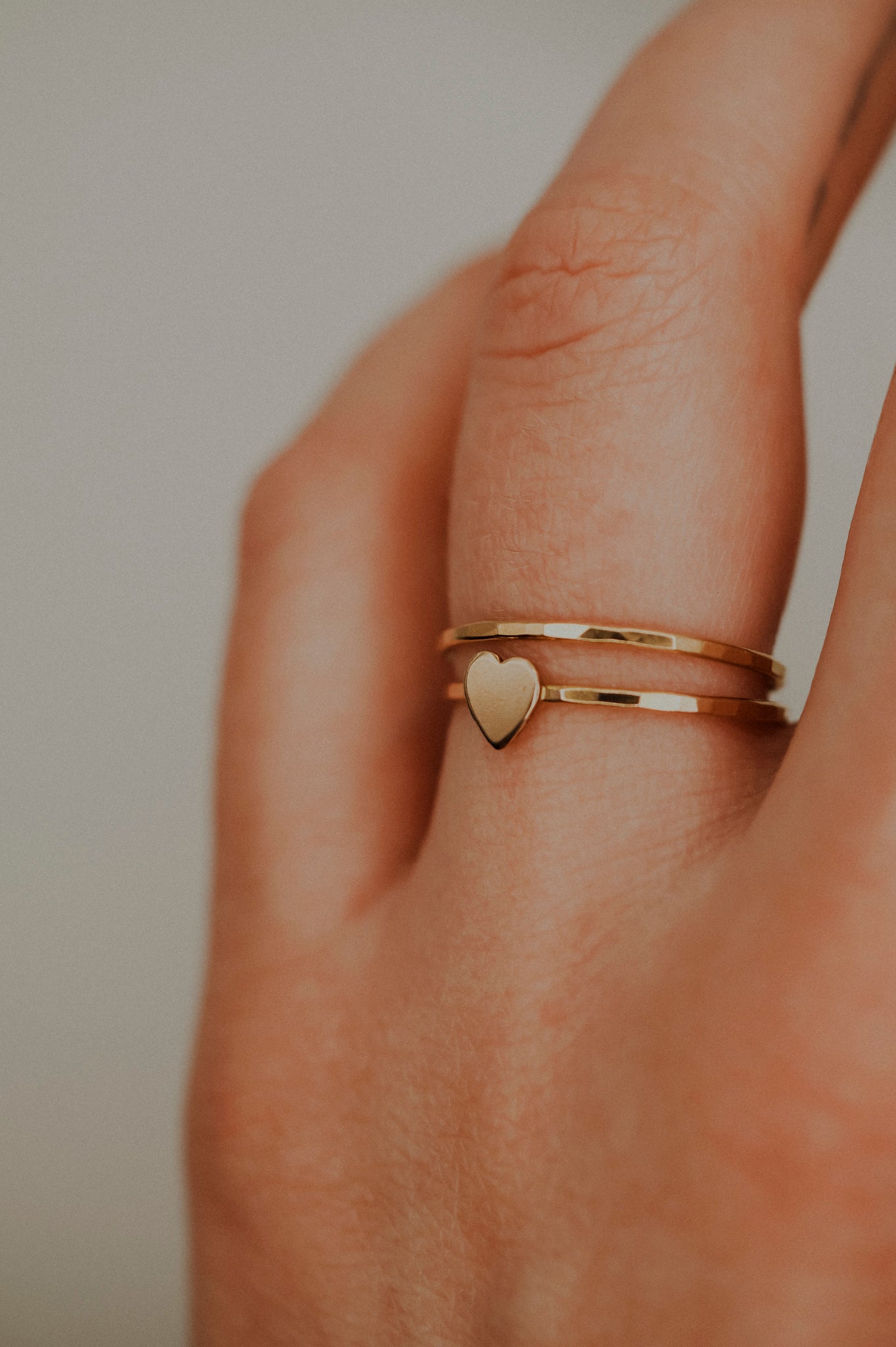 Heart Set of 2 Stacking Rings, 14K Gold Fill