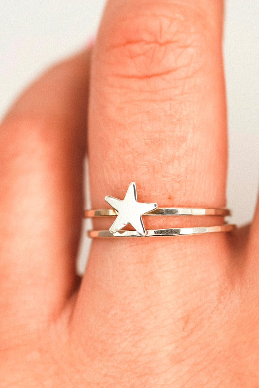 Star Set of 2 Stacking Rings, Sterling Silver