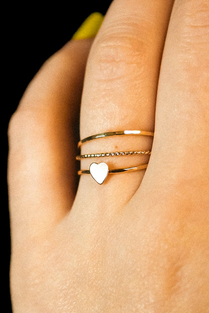 Heart Set of 3 Stacking Rings, 14K Gold Fill
