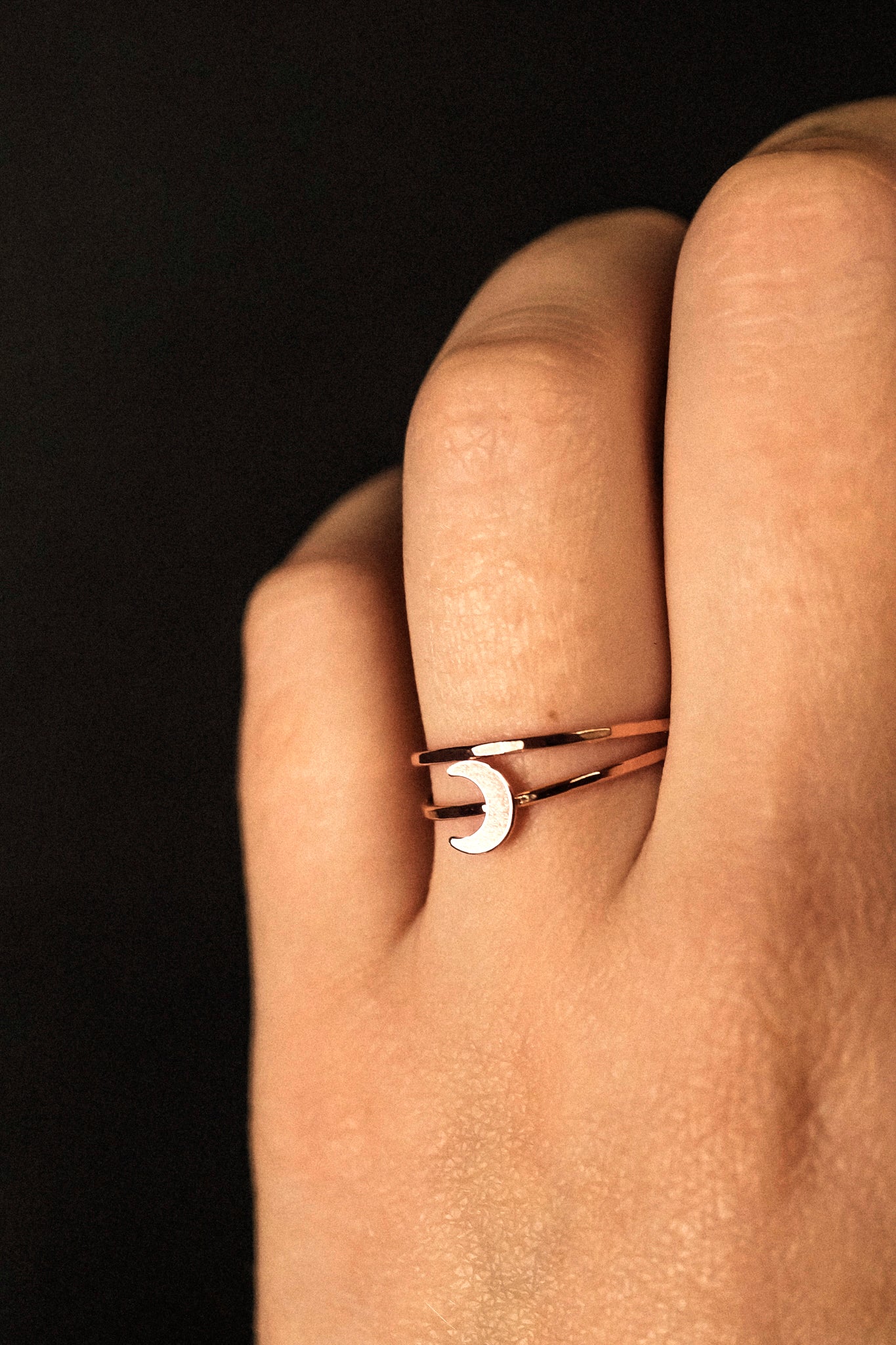 Moon Set of 2 Stacking Rings, 14K Rose Gold Fill