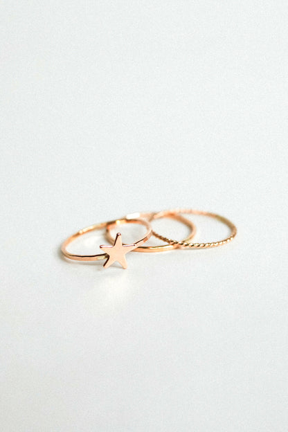 Star Set of 3 Stacking Rings, 14K Rose Gold Fill