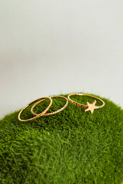 Star Set of 3 Stacking Rings, 14K Rose Gold Fill