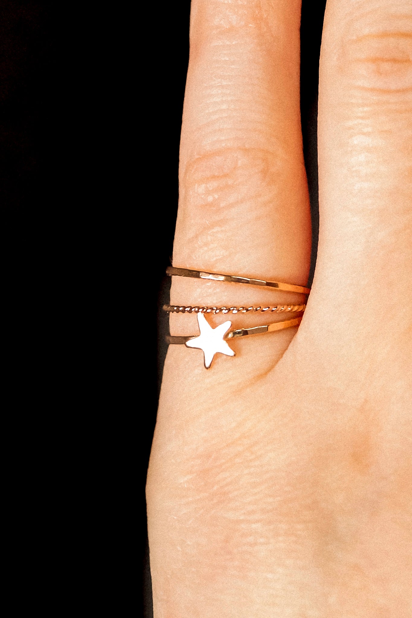 Star Set of 3 Stacking Rings, 14K Rose Gold Fill