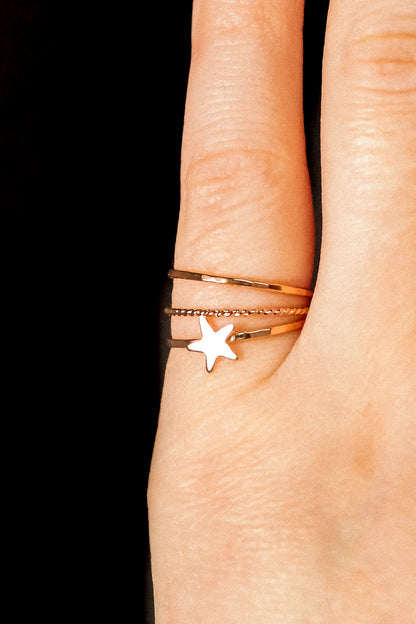 Star Set of 3 Stacking Rings, 14K Rose Gold Fill