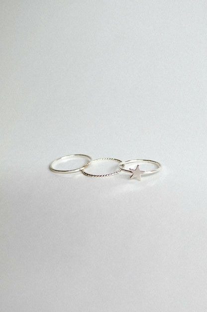 Star Set of 3 Stacking Rings, Sterling Silver