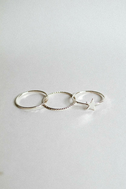 Star Set of 3 Stacking Rings, Sterling Silver