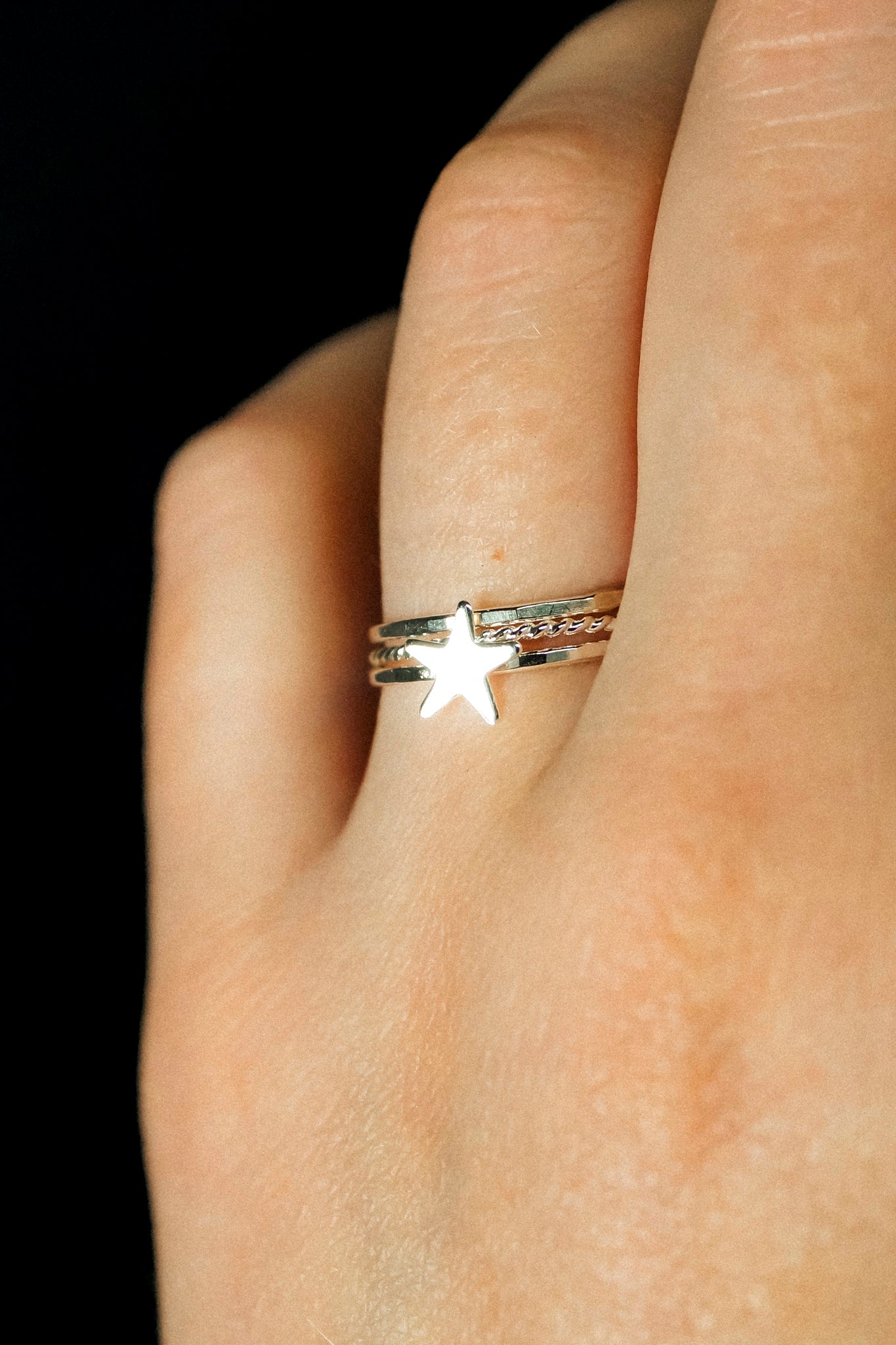 Star Set of 3 Stacking Rings, Sterling Silver