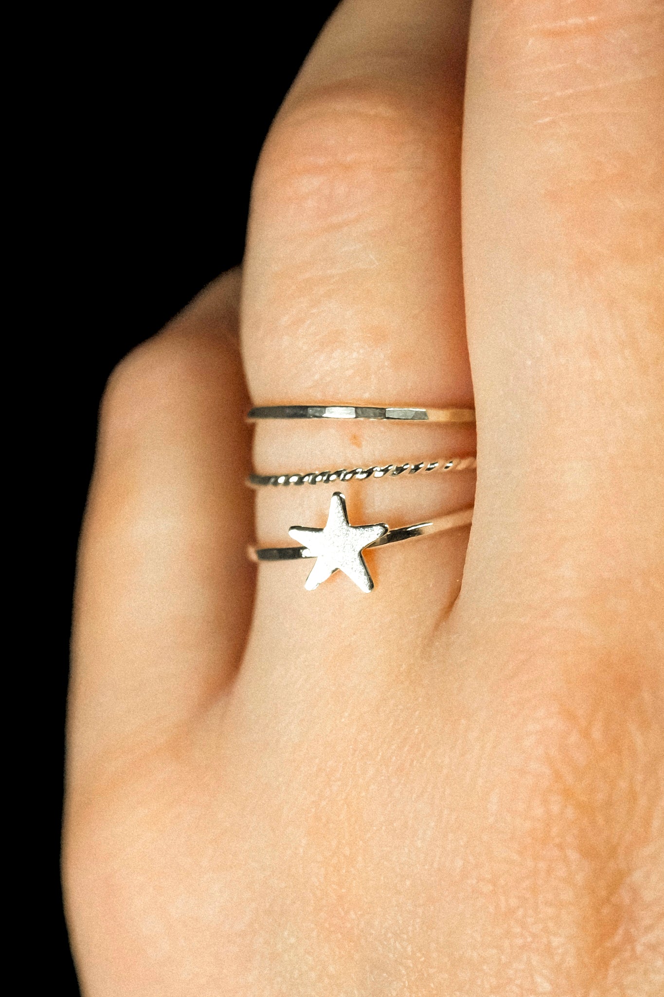 Star Set of 3 Stacking Rings, Sterling Silver