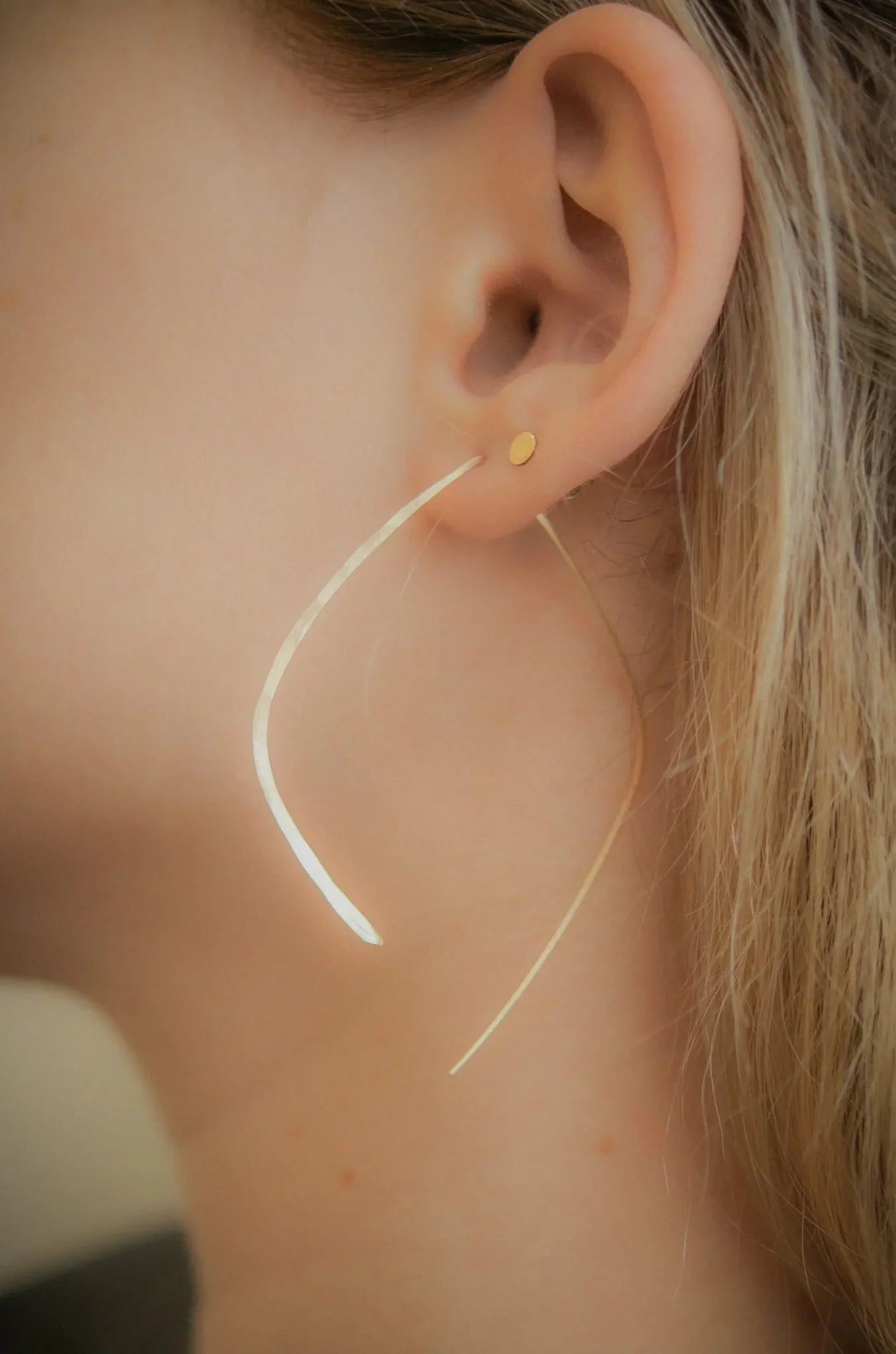 Teardrop Threader Hoop Earrings in Solid 14K Gold, Rose or White Gold