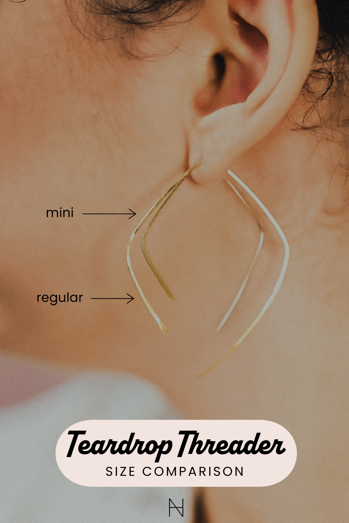 Teardrop Threader Hoop Earrings in Solid 14K Gold, Rose or White Gold