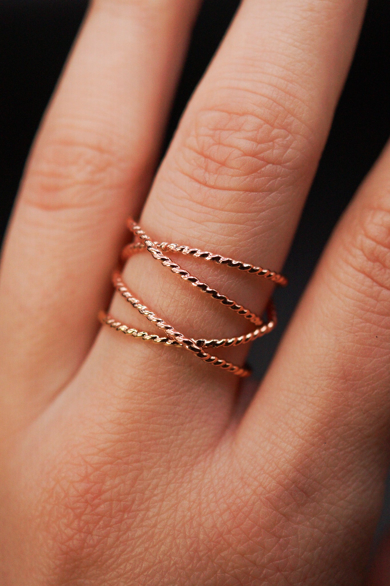 Large Twist Wraparound Ring, 14K Rose Gold Fill