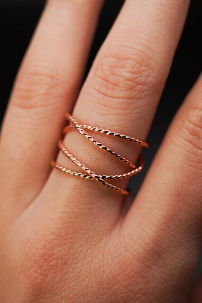 Large Twist Wraparound Ring, 14K Rose Gold Fill