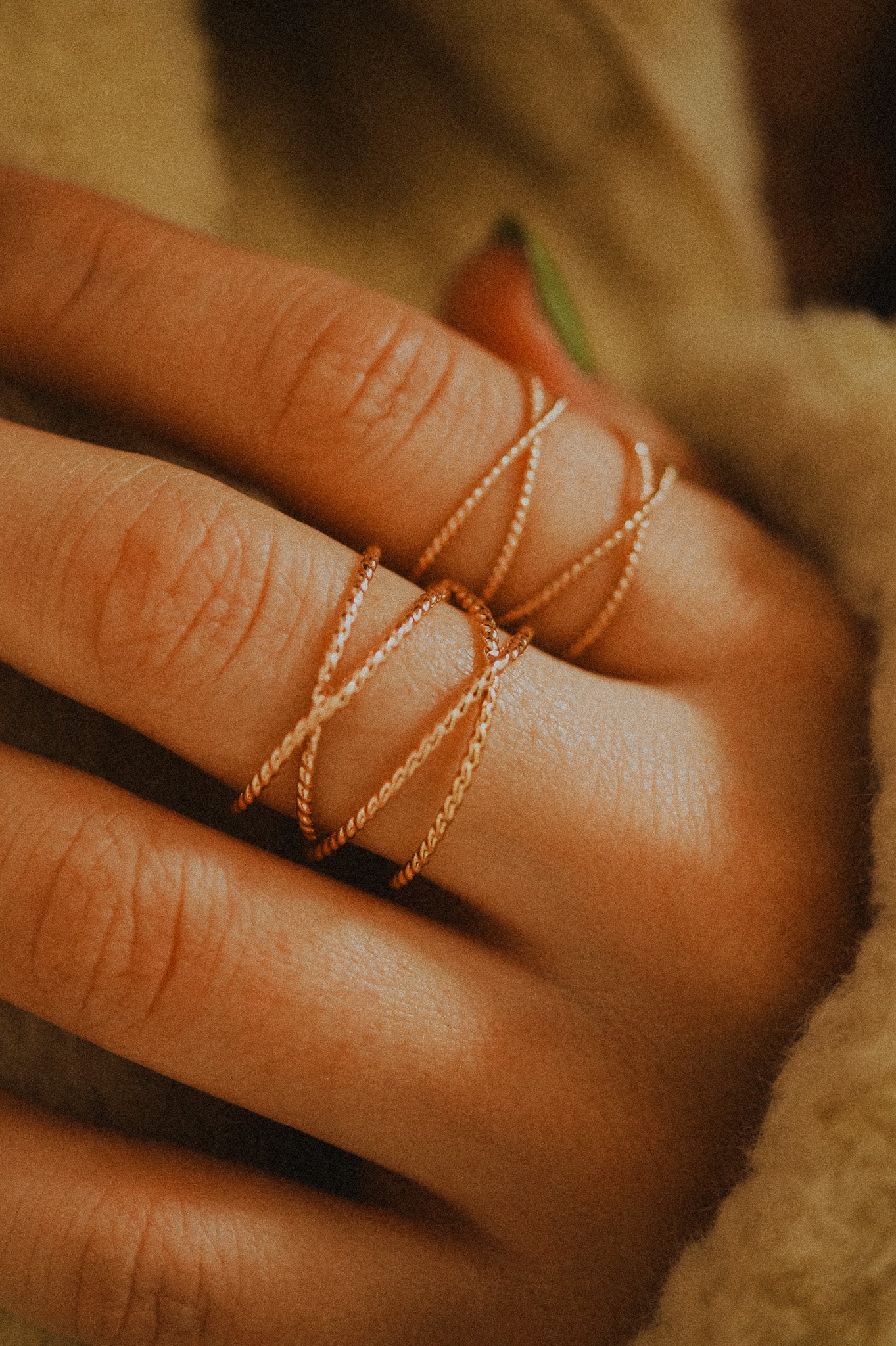 Large Twist Wraparound Ring, 14K Rose Gold Fill