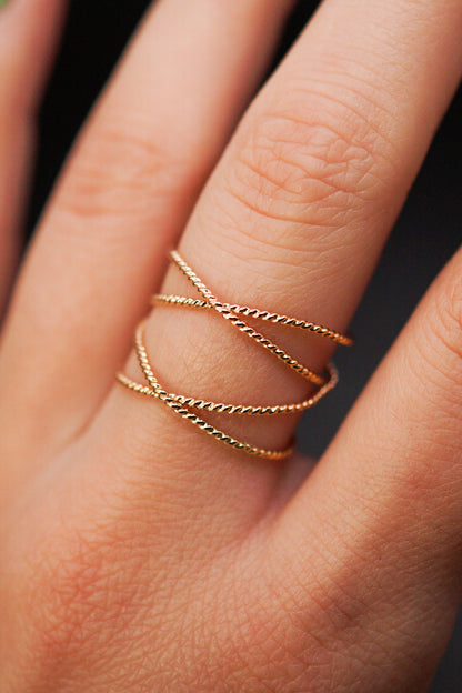 Large Twist Wraparound Ring, 14K Gold Fill