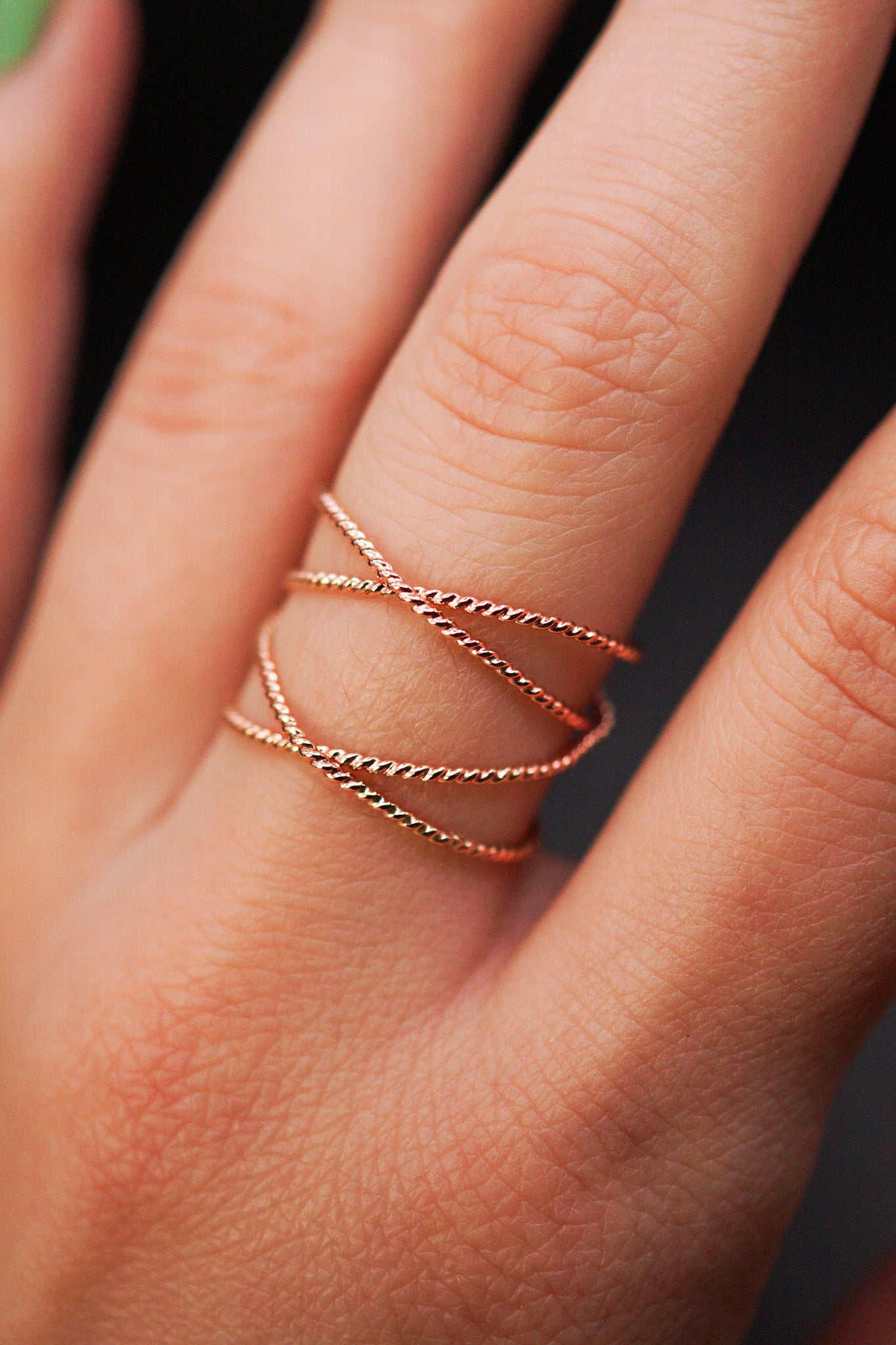 Large Twist Wraparound Ring, 14K Rose Gold Fill