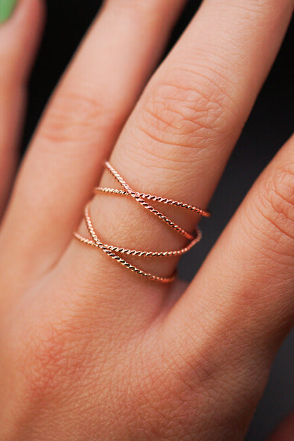 Large Twist Wraparound Ring, Solid 14K Rose Gold