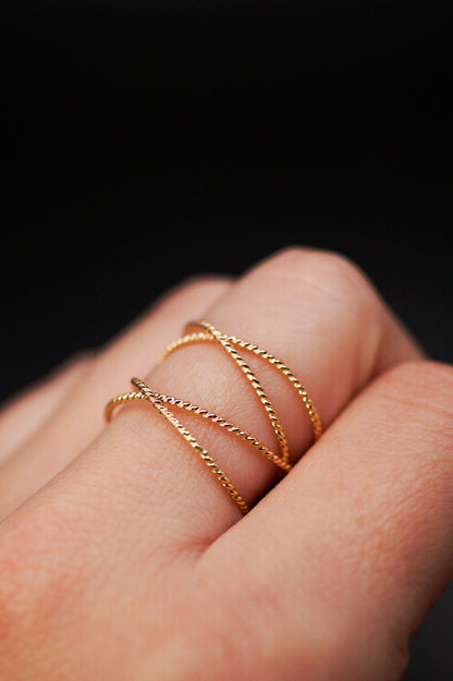 Large Twist Wraparound Ring, 14K Gold Fill