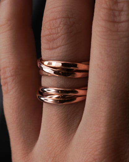 Thick Interlocking Set of 3 Rings, Solid 14K Rose Gold