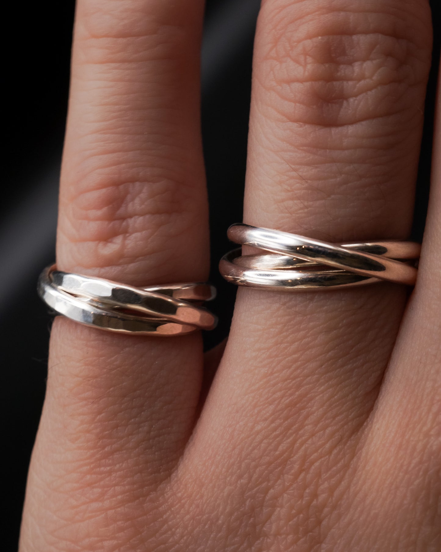 Thick Interlocking Set of 3 Rings, Sterling Silver