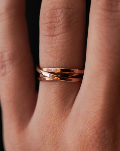 Thin Interlocking Set of 3 Rings, Solid 14K Rose Gold