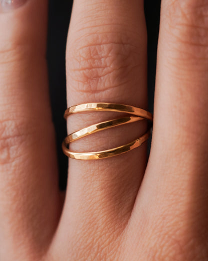 Thin Interlocking Set of 3 Rings, Solid 14K Gold