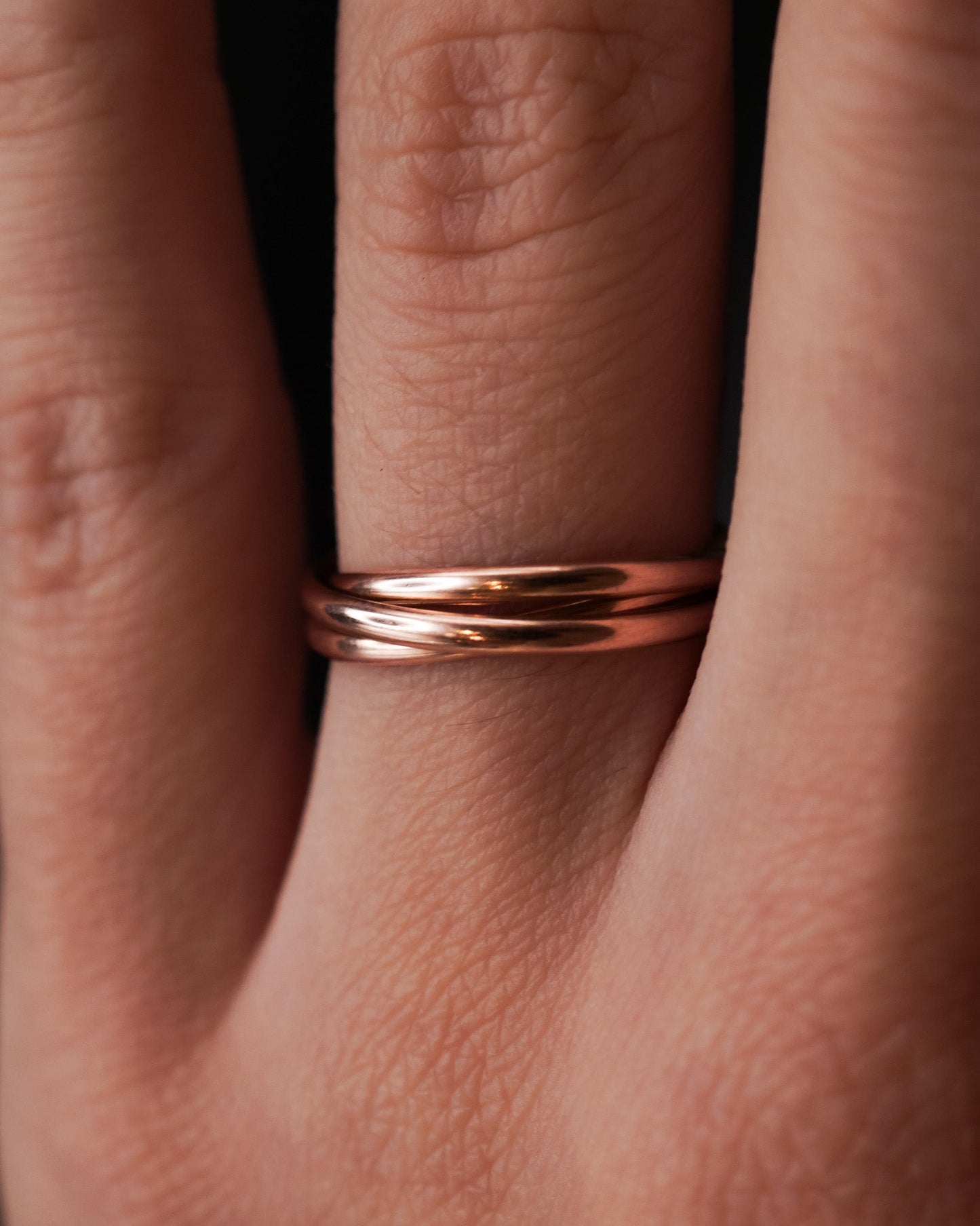 Thin Interlocking Set of 3 Rings, Solid 14K Rose Gold