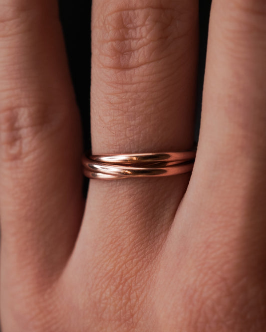 Thin Interlocking Set of 3 Rings, Solid 14K Rose Gold