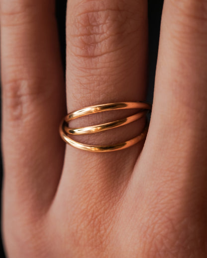 Thin Interlocking Set of 3 Rings, Solid 14K Gold