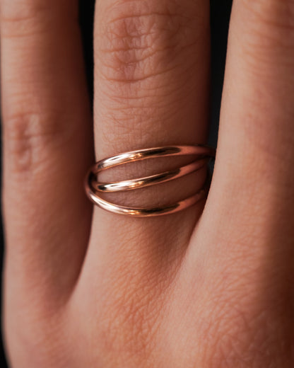 Thin Interlocking Set of 3 Rings, Solid 14K Rose Gold