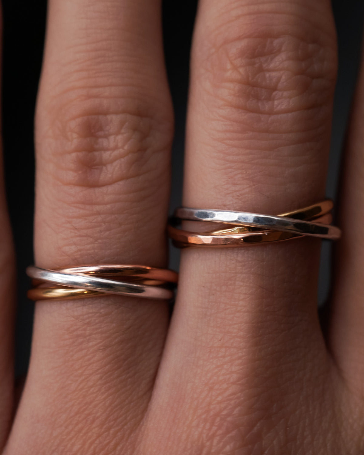 Thin Interlocking Set of 3 Rings, Mixed Metals – Hannah Naomi Jewelry