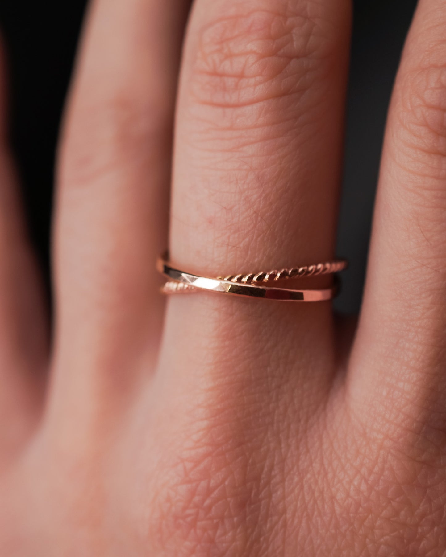 Twist Interlocking Set of 2 Rings, Solid 14K Rose Gold