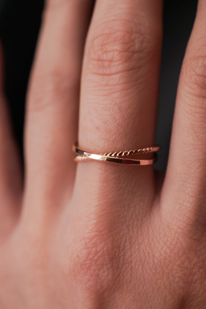 Twist Interlocking Set of 2 Rings, 14K Rose Gold Fill