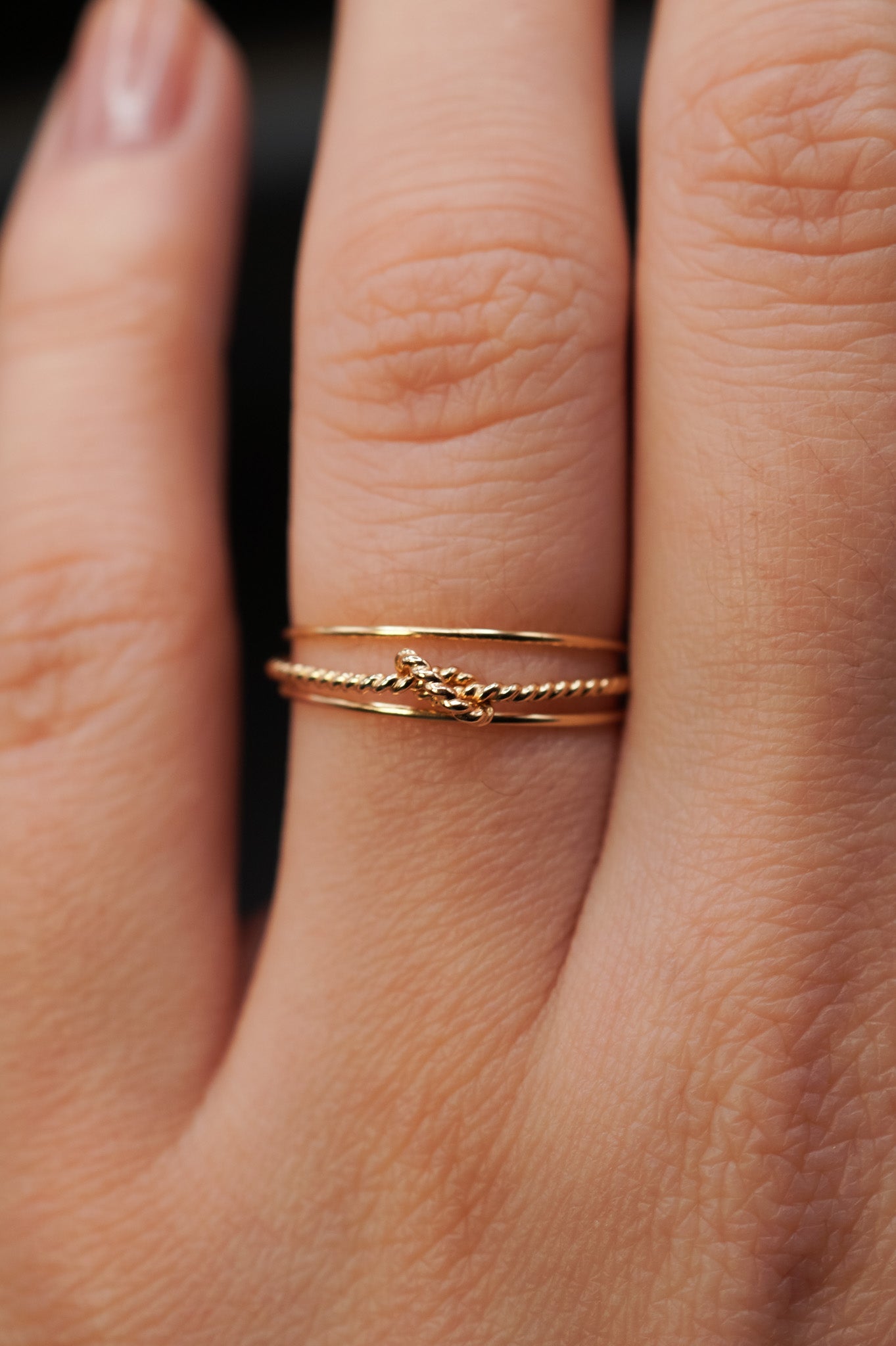 Thin Twisted Knot Set of 3 Stacking Rings, Gold Fill, Rose Gold Fill or Sterling Silver
