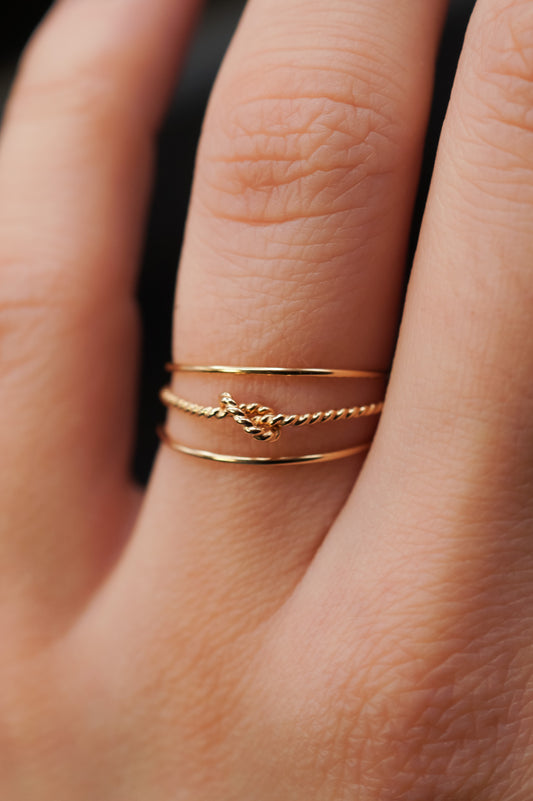 Thin Twisted Knot Set of 3 Stacking Rings, Gold Fill, Rose Gold Fill or Sterling Silver